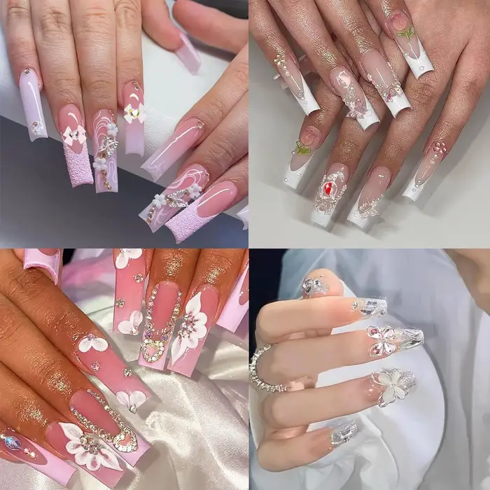 24 pièces breloques pour ongles Y2k alliage Nail Art strass breloques 3D coeur étoile arc avec stras