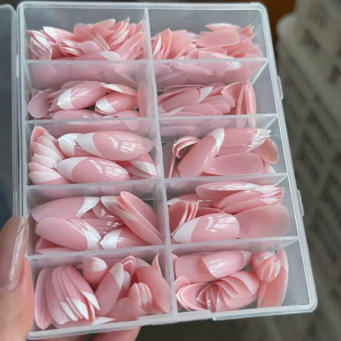 360/240/120 pièces rose clair amande presse sur ongles brillant blanc français faux
