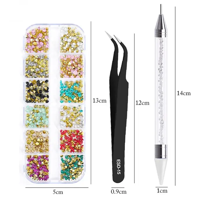 nail art accesoires ongle decoration strass ongle Strass multi-tailles 3D cristal, 3 pièces/ensembl