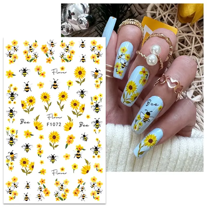 2 autocollants pour ongles abeille tournesol printemps et été