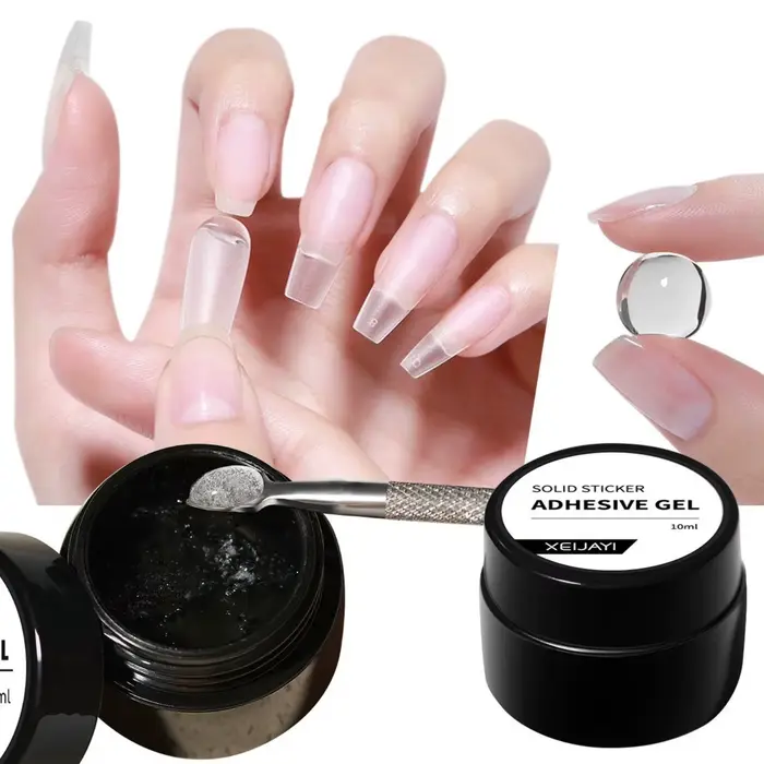 100g Gel Solide Transparent Anti-Coulant pour Faux Ongles, Adhésif pour Strass, Gel de Fixation pour