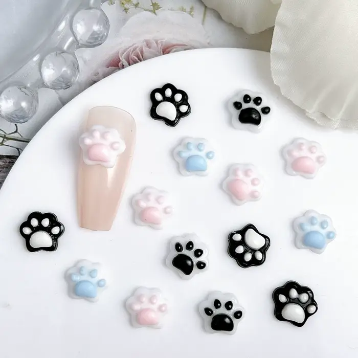 20 pièces lumineux belle chiot griffes résine ongles breloques coloré créatif simulé animaux