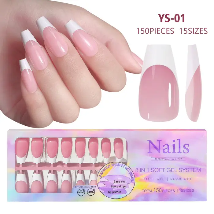 150 pièces faux ongles blanc nu besoin de colle adhésive paillettes presse sur ongles femmes portabl