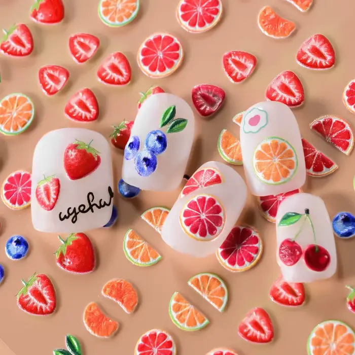 5D belle rouge Fruit cerise fraise Nail Art autocollant doux Orange pamplemousse curseurs conception auto-adhésif ongles décalcomanies bricolage déco