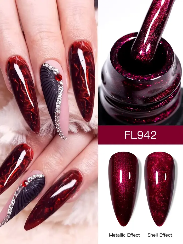FOUR LILY – vernis à ongles Gel métallique, Collection Fuchsia, ligne scintillante, coquille, semi-p