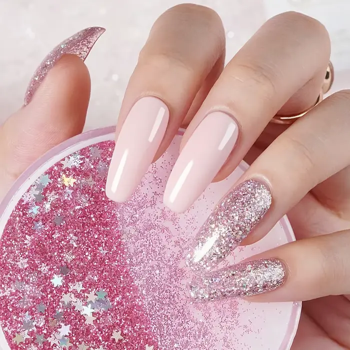 1/2 pièces 10 ml Vernis à ongles gel pailleté rose semi-permanent
