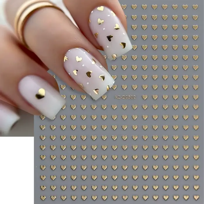 8 couleurs/ensemble 3D Mini amour coeur saint valentin ongles autocollants or rouge rose