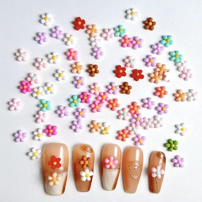 Breloques pour ongles en résine, mélange de fleurs 3D, dessin animé mignon qui brille dans la nuit, 