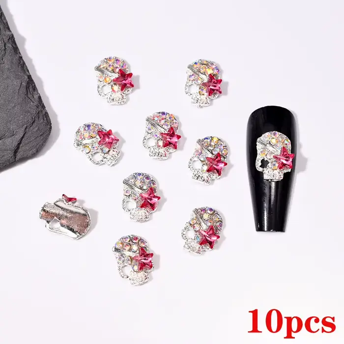 10 pièces brillant diamant métal crâne ongles breloques 3D Halloween décorations d'ongles gothique P