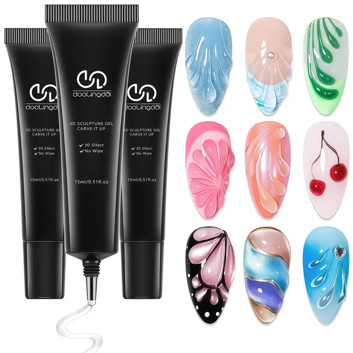 DOULINGDAI Gel de sculpture 3D pour nail art - 3 pièces de vernis à ongles transparent sans résidu