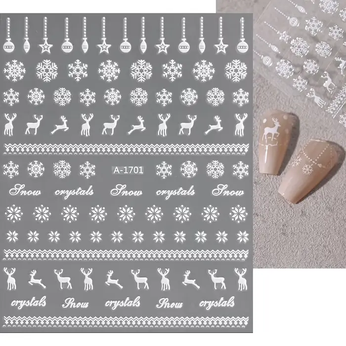 Autocollants 3D pour ongles, décalcomanies pour Nail Art, motif flocon de neige blanc, noël, nouvel 