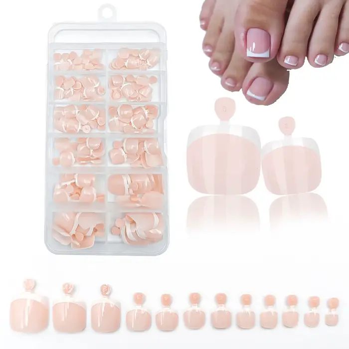 120 pièces brillant nu rose français presse sur ongles ensemble 1 * boîte court français carré faux 