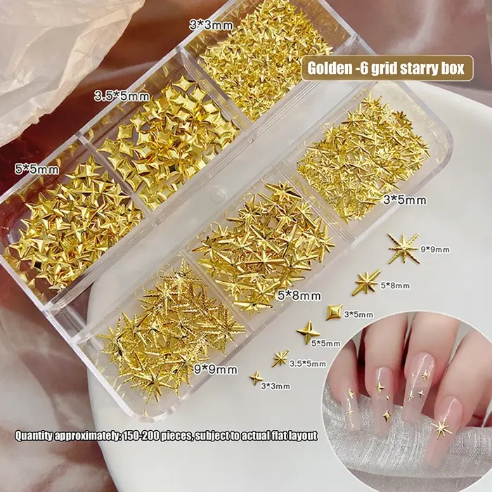 6 grilles métalliques or argent Nail Art strass décor manucure breloques Flatback Starburst pentagrammes bijou accessoires pour ongles