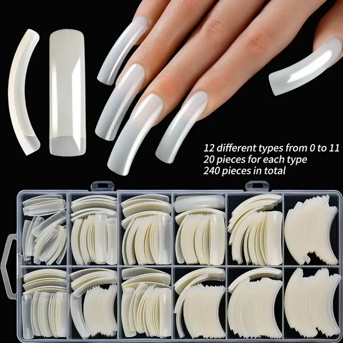 240PC Hawk incurvé longs carrés faux ongles 12 taille XXL courbe Extra profonde couverture complète acrylique