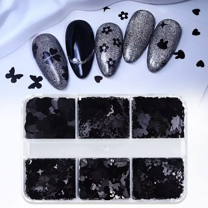 6 grilles bricolage ongles manucure noir en forme de coeur papillon étoile