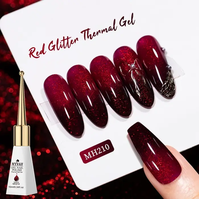 Vernis à ongles thermique à paillettes rouges 10 ml