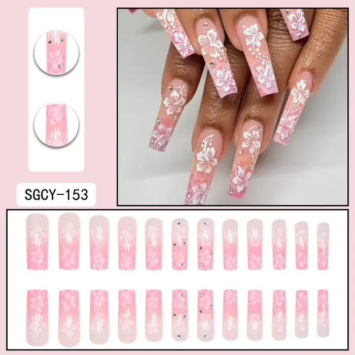 24 longs cercueil en gros faux ongles art, dernière presse à ongles artificiels au doigt sur les ong