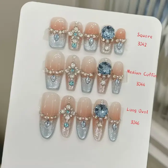 10 faux ongles faits à la main, style français de luxe haut de gamme, adaptés aux festivals, aux fêt