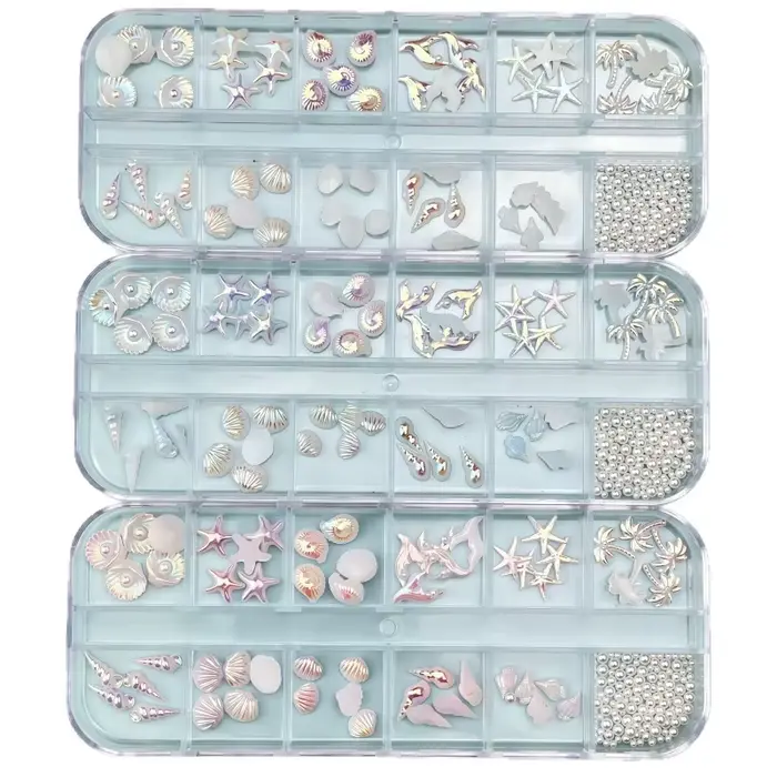 Kit de Nail Art Série Océan 2026 : Strass en Résine Effet Coquille d'Aurora et Queue de Sirène pour Décorations DIY à