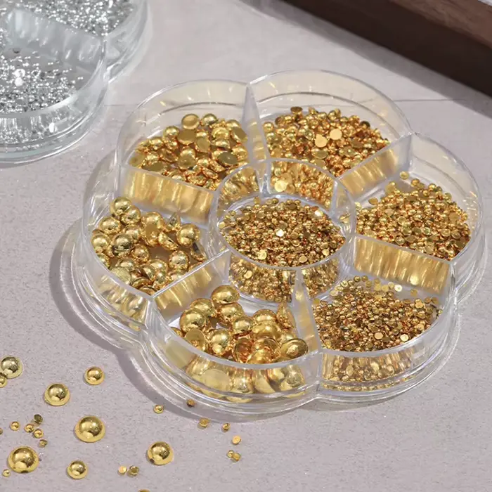 7 grilles argent or perle Nail Art décorations blanc demi-rond fond plat taille mixte