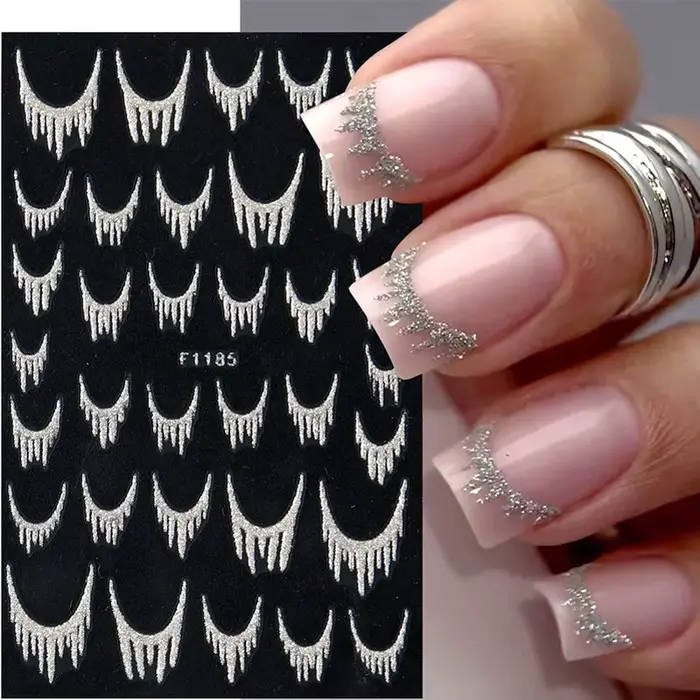 Autocollants réfléchissants à paillettes pour Nail Art français, ligne de pampilles scintillantes en