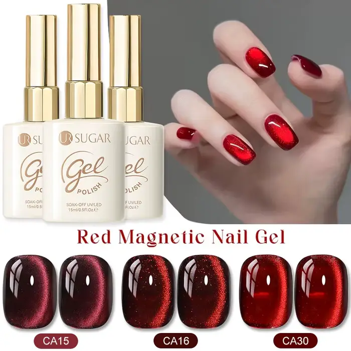 UR SUGAR 15ml 3 pièces vernis à ongles Gel magnétique chat rouge Super brillant rubis rouge Gel oeil