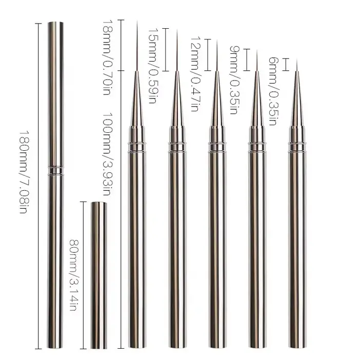 Pinceaux de précision pour nail art, pour dessiner des lignes allongées, 6/9/12/15/18 mm, outil professionnel de manucure