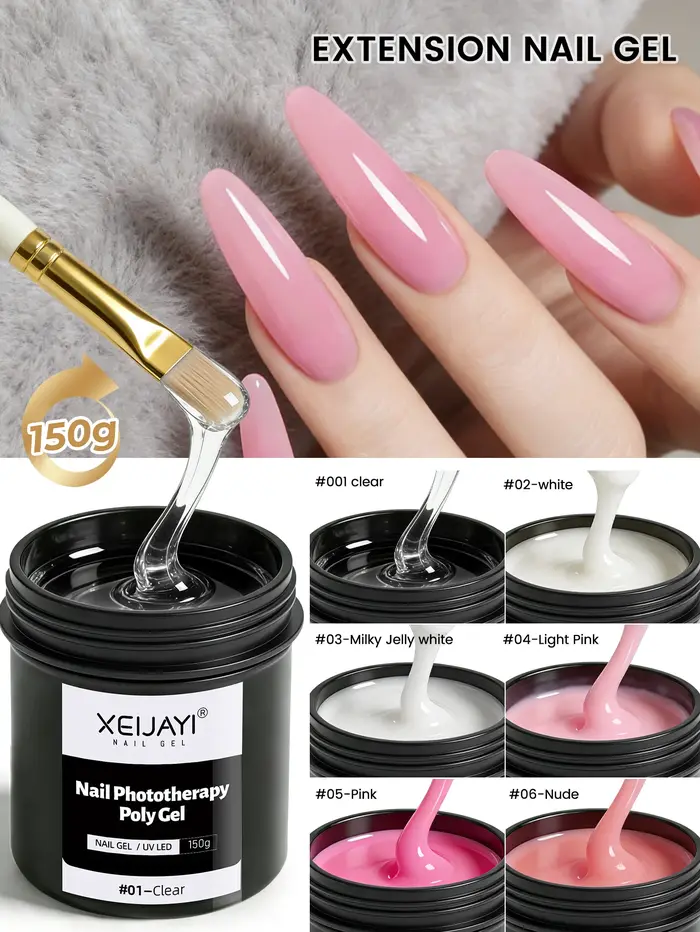 XR-Gel d'extension d'ongles UV LED durci, 150g, acrylique, cristal, salon à domicile, N64.DIY