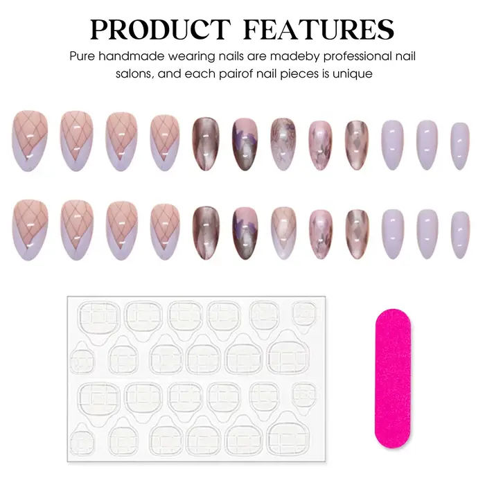 Faux ongles violet N64.avec grille imprimée