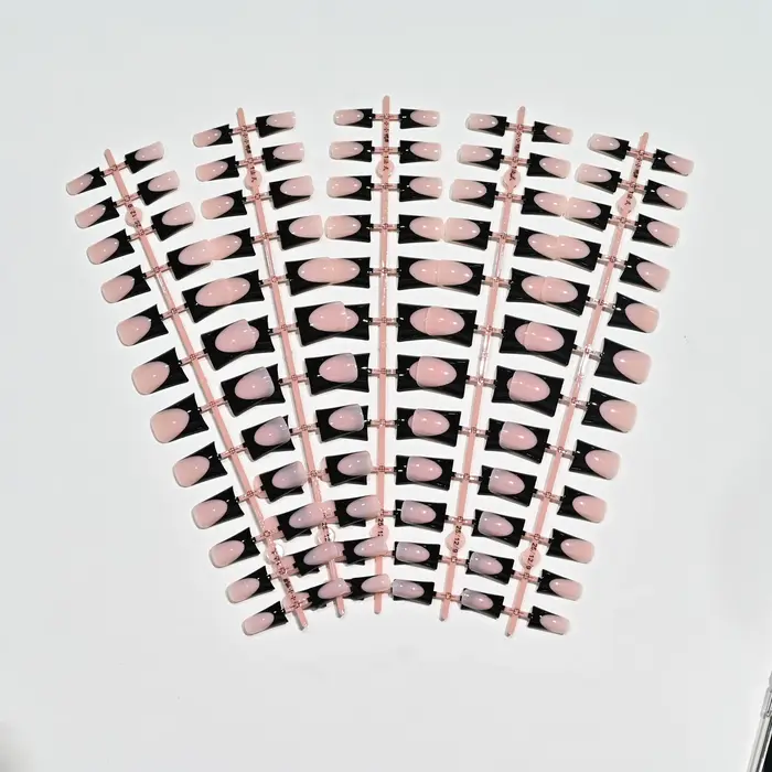 120 faux ongles noirs en forme de bec de canard, style Y2K, à presser, courts, carrés, pré-finis, prêts à poser