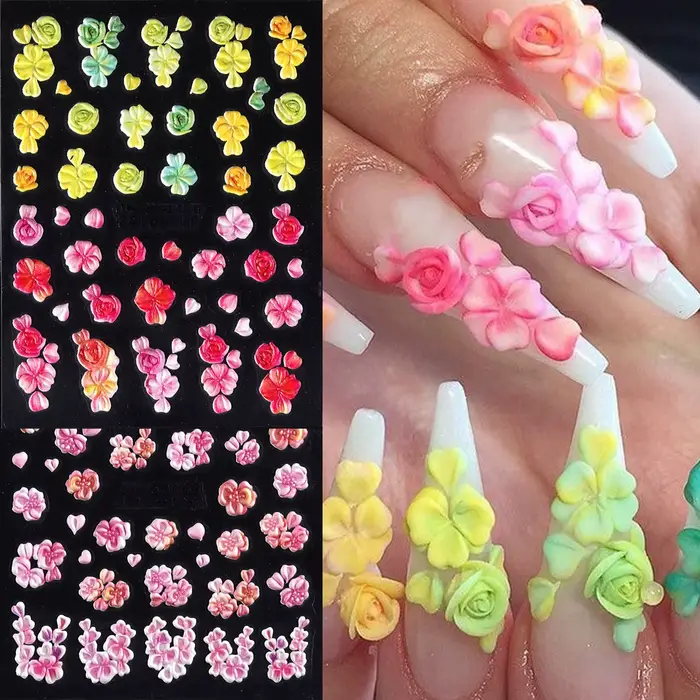 Autocollants pour ongles floraux colorés 5D