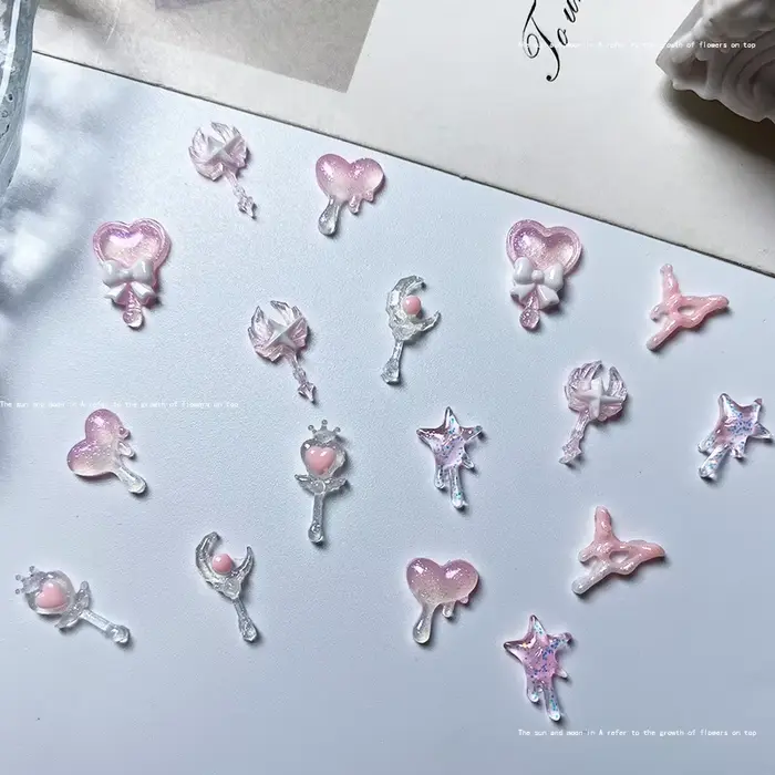 Baguette magique mignonne pour Nail Art, accessoires 3D en résine, breloques pour ongles, rose lumin