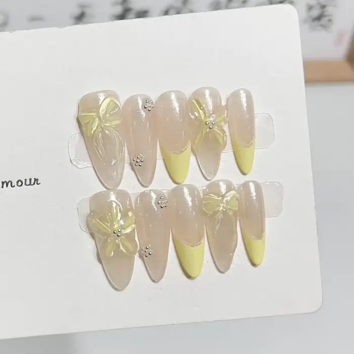 Faux ongles artificiels en forme d'amande, accessoire de manucure, couverture complète, décoration l