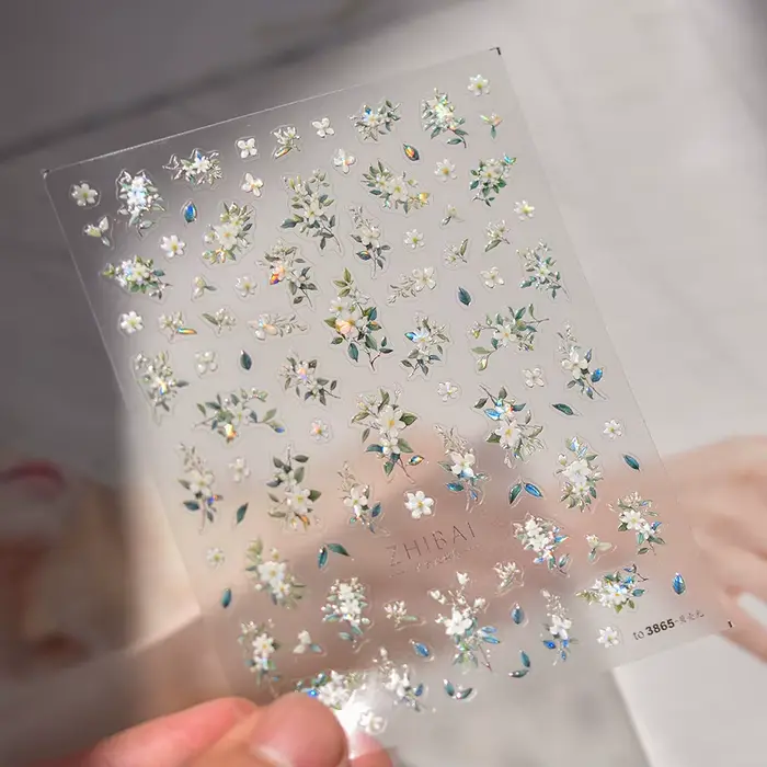 Autocollants pour ongles fleur de jasmin à paillettes 5D, 1 pièce, fleur en relief Kawaii, décoratio