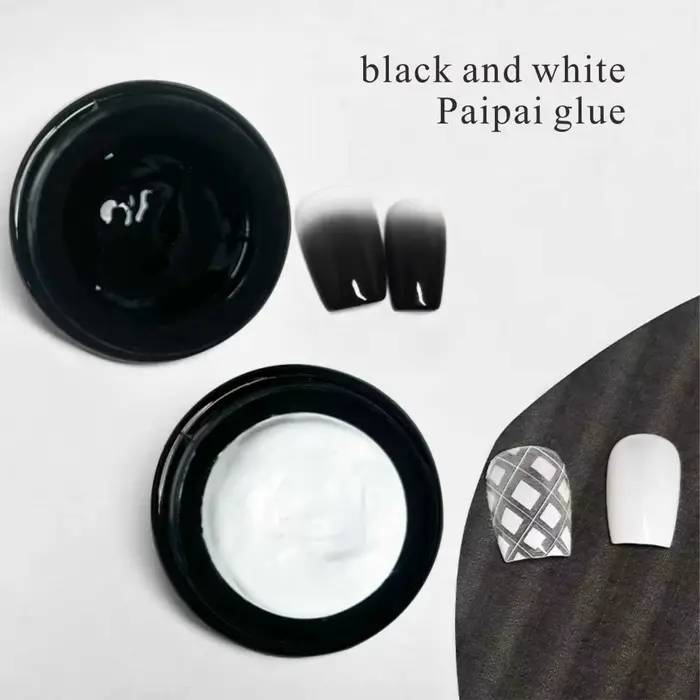Colle à ongles 5G couleur unie noir et blanc, colle à effet plâtre, gel couleur unie dégradé brillant, durable pour DIY à domicile et salon