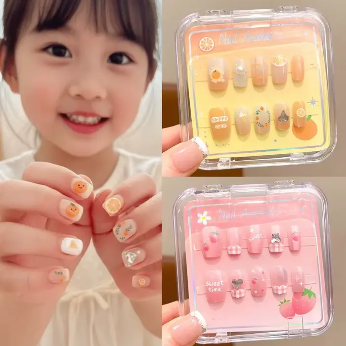 Nouveaux autocollants pour ongles courts en forme de cerise et de nœud