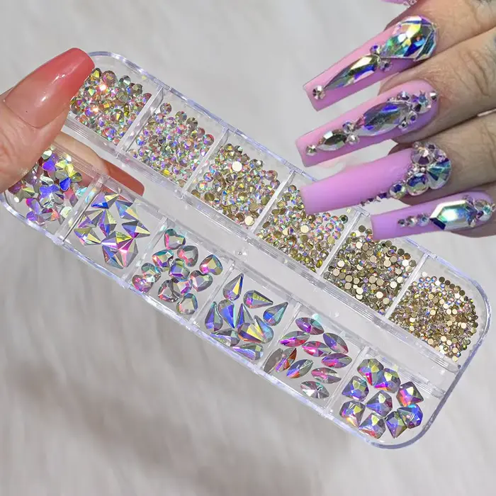 12 grilles 3D rouge Nail Art strass mixte coeur/papillon/rond/goutte verre diamants bricolage manucu