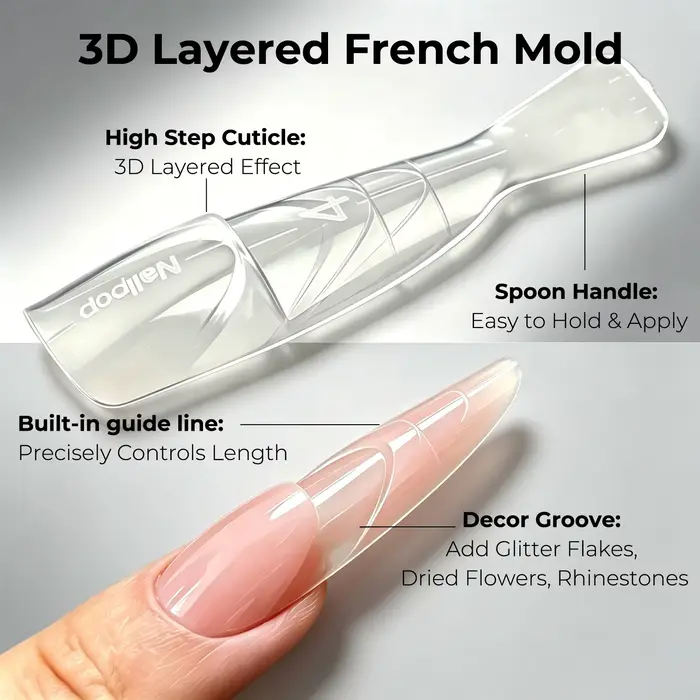 Nailpop 3D Layered French Nail Dual Form Oval Clear 15 Sizes Upgrade Creative Space Layering System One Step