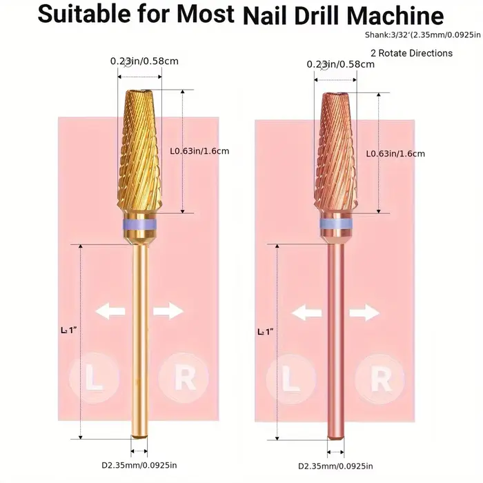 Foret à ongles professionnel 5 en 1, Version carbure multifonctionnelle de taille mixte, adapté à la