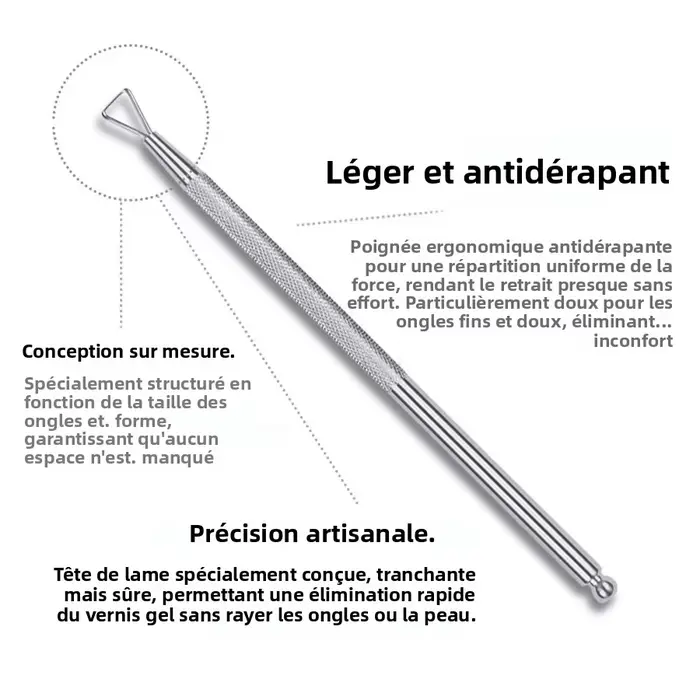 Outil holographique argenté pour enlever le vernis à ongles en acier inoxydable
