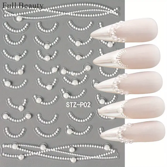Autocollants pour ongles en forme de fleur de perle en relief – Faux