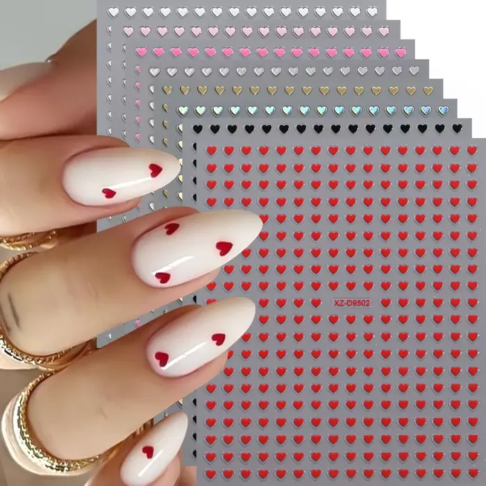 Autocollants pour ongles en forme de cœur, couleurs mélangées 3D, pour la saint-valentin, doux, roug