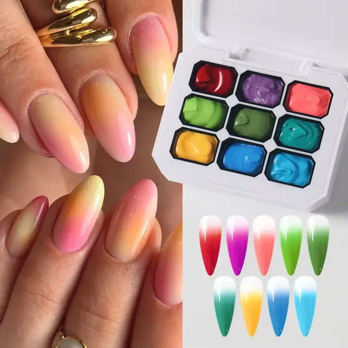 9 grilles dégradées couleurs néon Gel vernis à ongles arc-en-ciel Pat dessin Gel