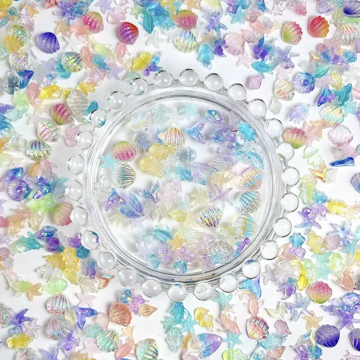 50 pièces 3D créatif simulé coquille de conque breloques pour ongles coloré translucide méduse océan série résine Nail Art décorations bricolage