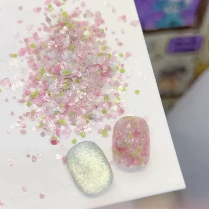 1 Boîte de Décorations pour Ongles Colorées, Ultra-fines, en Forme de Tranches de Pierre Terrazzo, P