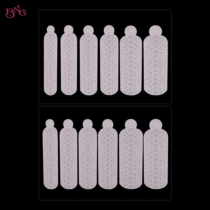 BNG 12 pièces ensemble de formes d'ongles de manucure française moules en Silicone à double autocollant pour une conception rapide pochoirs roses réutilisables avec motif de soulagement