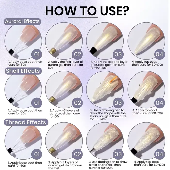 Lot de 1/6 vernis à ongles gel effet coquillage nacré