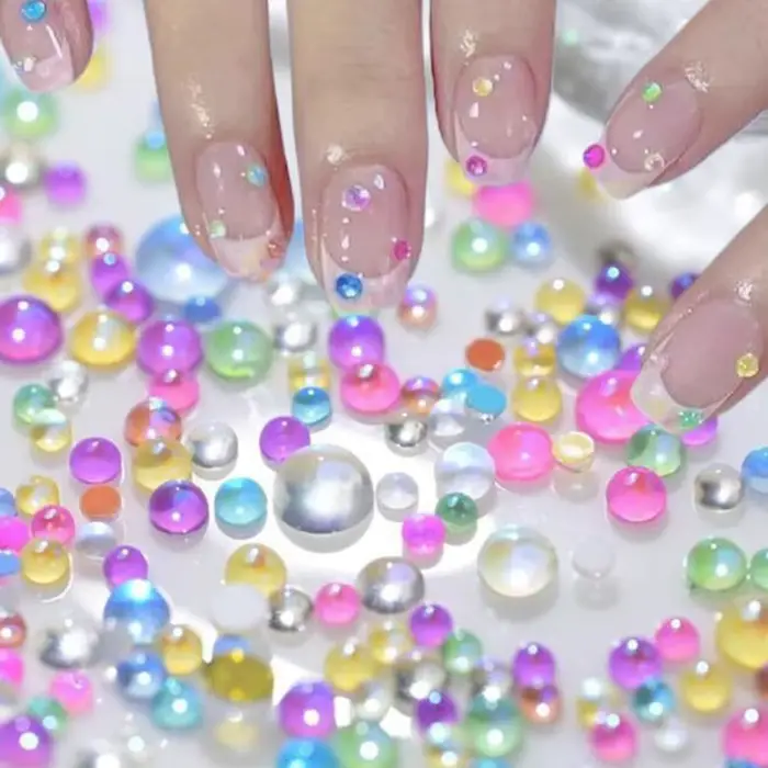 1 boîte arc-en-ciel sirène larmes Nail Art breloques Macaron bulle perles
