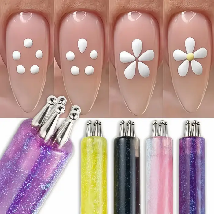Outil de pointillage pour fleurs à cinq pétales, pinceau pour la conception d'ongles DIY, manche en acrylique, adapté aux professionnels et aux débutants, portable
