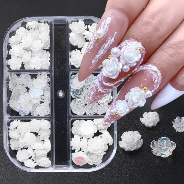6 grilles noir Rose 3D Nail Art décoration des ongles blanc